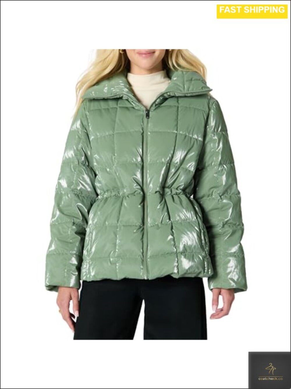Oversized Square Quilted Puffer Jacket Zip Front Water-Repellent Taffeta